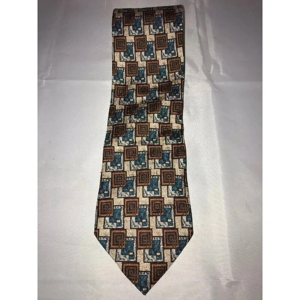 Ermenegildo Zegna Mr Sid Geometric Squares 100% Italian Silk Classic Neck Tie